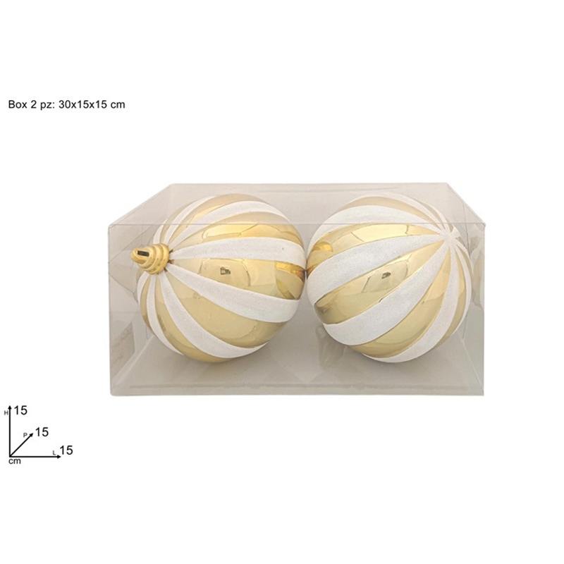 Palle 15 Cm Oro Glitter Bianco In Box Pvc