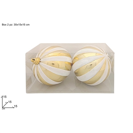 Palle 15 Cm Oro Glitter Bianco In Box Pvc