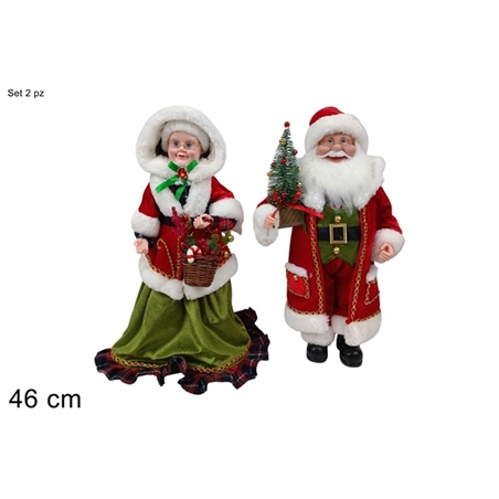 Set 2 Pezzi Babbo Natale Con Nonna 46 Cm Con Abito Rosso E Verde