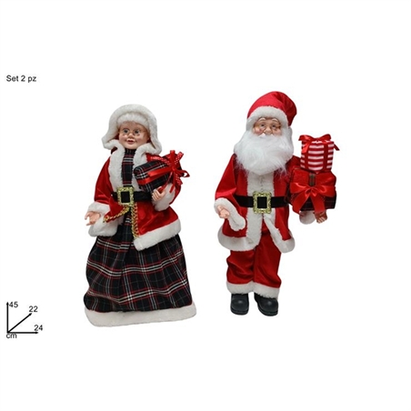 Set 2 Pezzi Babbo Natale Con Nonna 46 Cm Abito Rosso