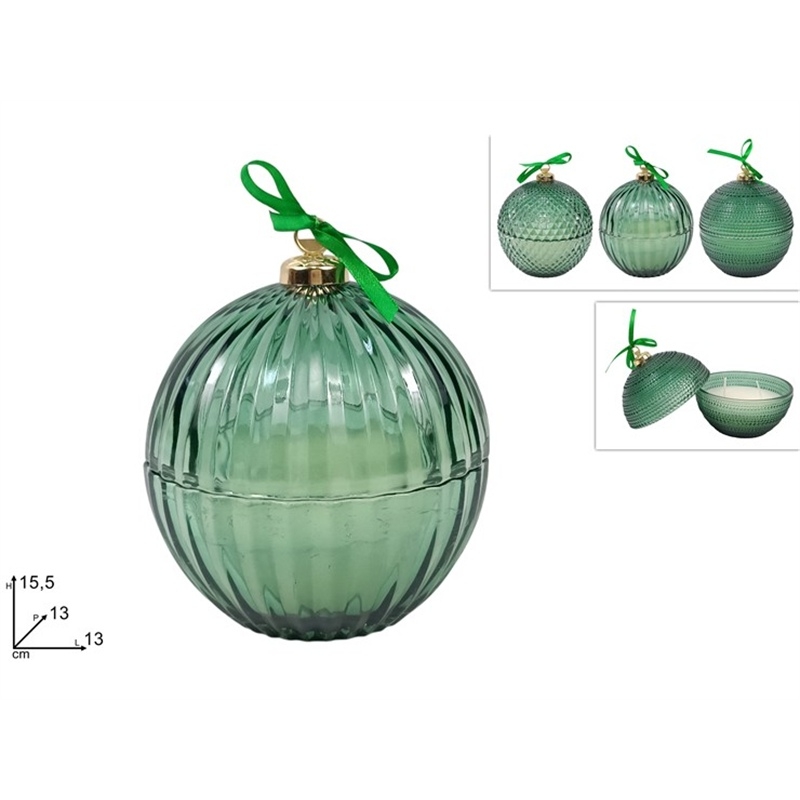 Palla Vetro Diametro 13 Cm Verde Con Candela Profumata 3 Assortite