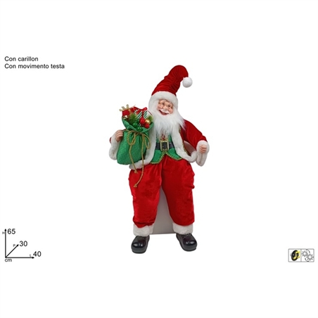 Babbo Natale Seduto 65 Cm Con Carillon Movimento Decoro Rosso Verde