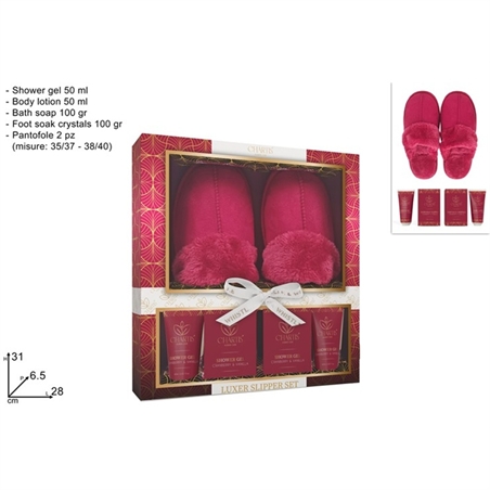 Confezione Regalo Pantofole Rosse Con Set 4 Pz Linea Corpo 