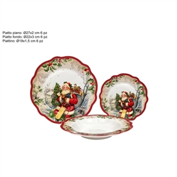 Servizio Piatti 18 pz Porcellana Con Decoro Babbo Natale
