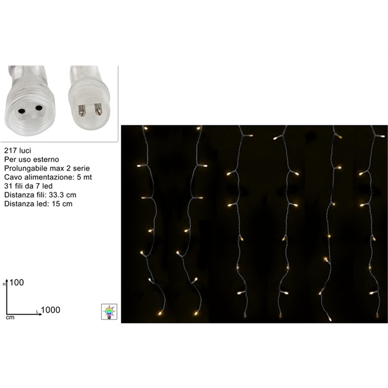 Tenda Flash 217 Led 10 x 1 Metro Prolungabile Bianco Caldo
