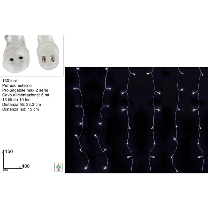 Tenda Flash 130 Led  4 x 1,5 Mt Prolungabile Bianco Freddo