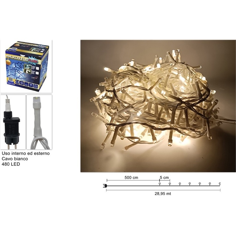Minilucciole 480 Led Bianco Caldo Cavo Bianco Per Uso Interno Ed Esterno