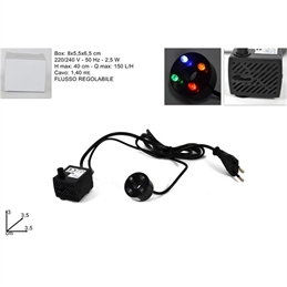 Pompa Sommersa 2,5 W Con Luce Led Multicolor Flusso Regolabile