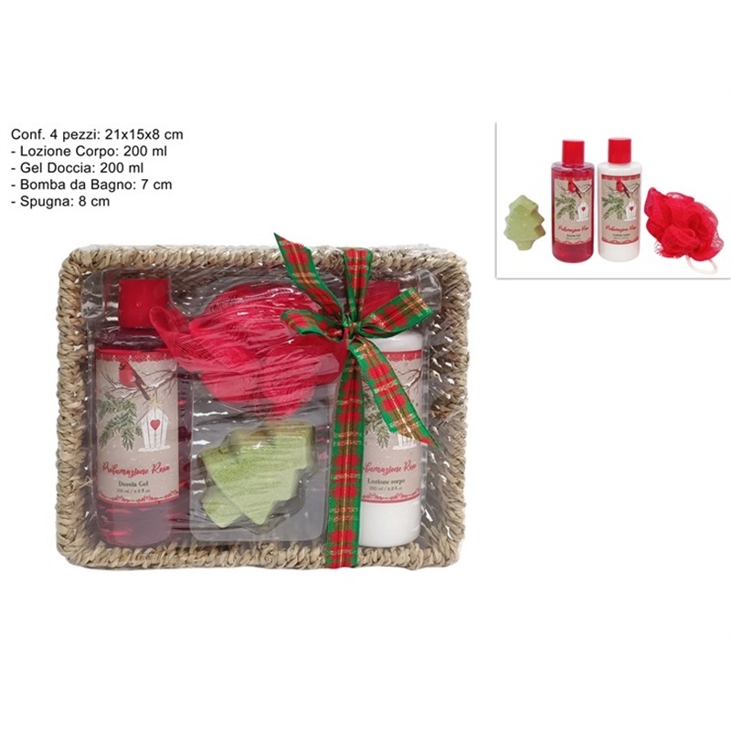 Cesta Confezione Regalo Set Da Bagno 4 Pezzi