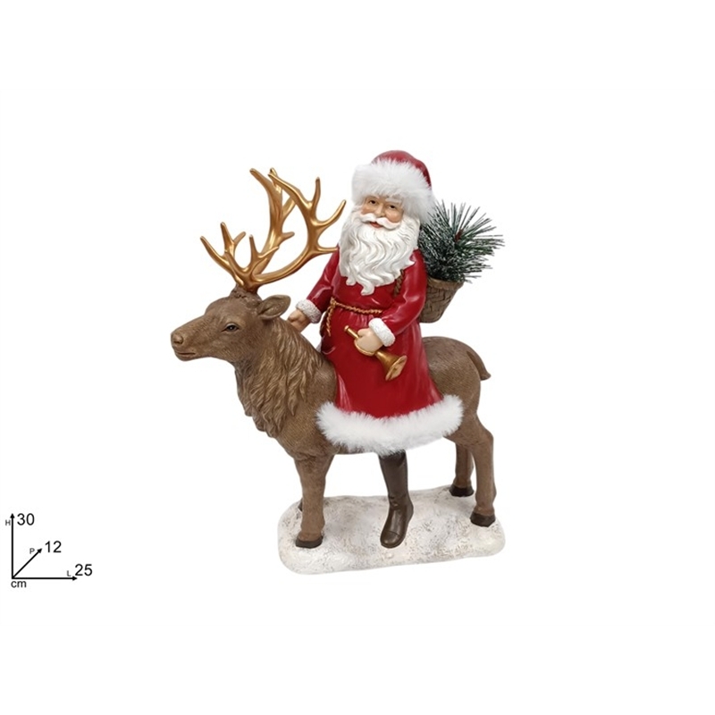 Babbo Natale Su Renna 30 Cm