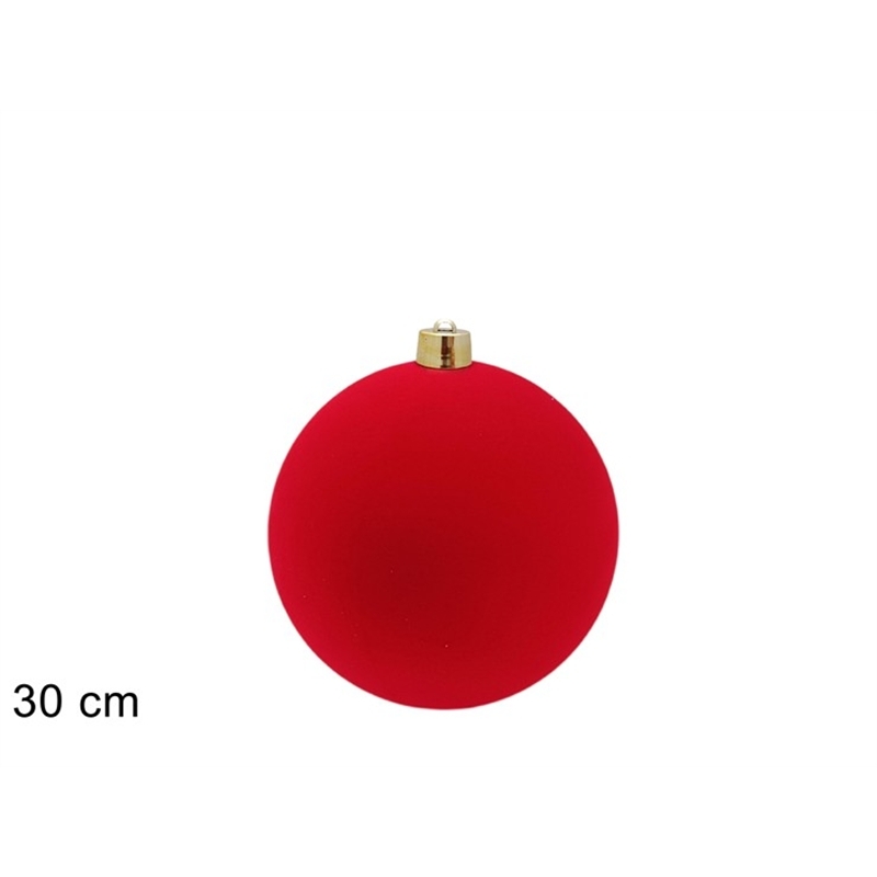 Palla Floccata In Velluto Rossa 30 Cm