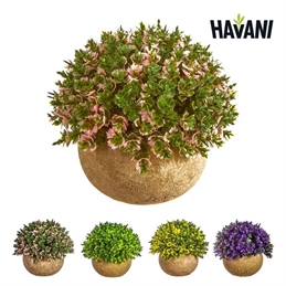 Vaso Effetto Pietra Con Mazzo Di Fiori Artificiali Assortito In 4 Modelli