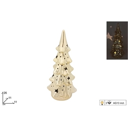 Albero In Ceramica 26 Cm Oro Con Decoro Natalazio E Luci