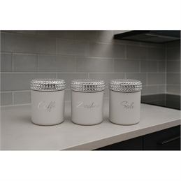 Tris Barattoli Bianco Con Tappo Pallinato Argento