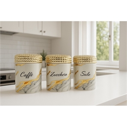 Tris Barattoli Effetto Marmo Gold