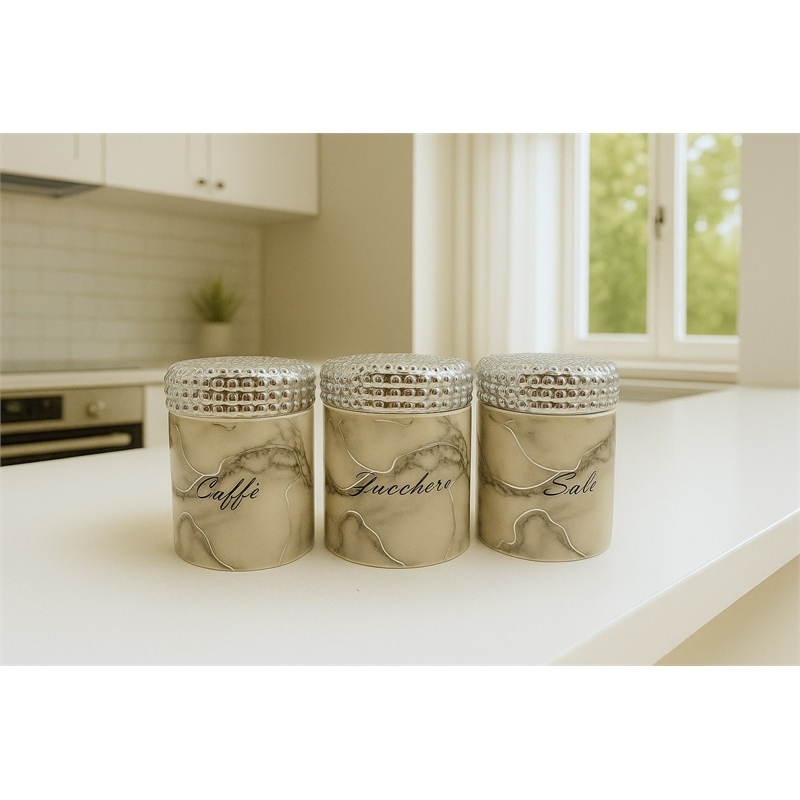 Tris Barattoli Effetto Marmo Silver