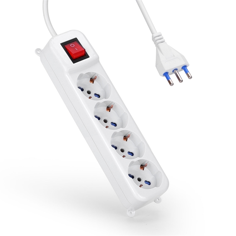  Multipresa Ciabatta elettrica a 4 Posti, 250v/2500W . Cavo 1,5m. Color Bianco