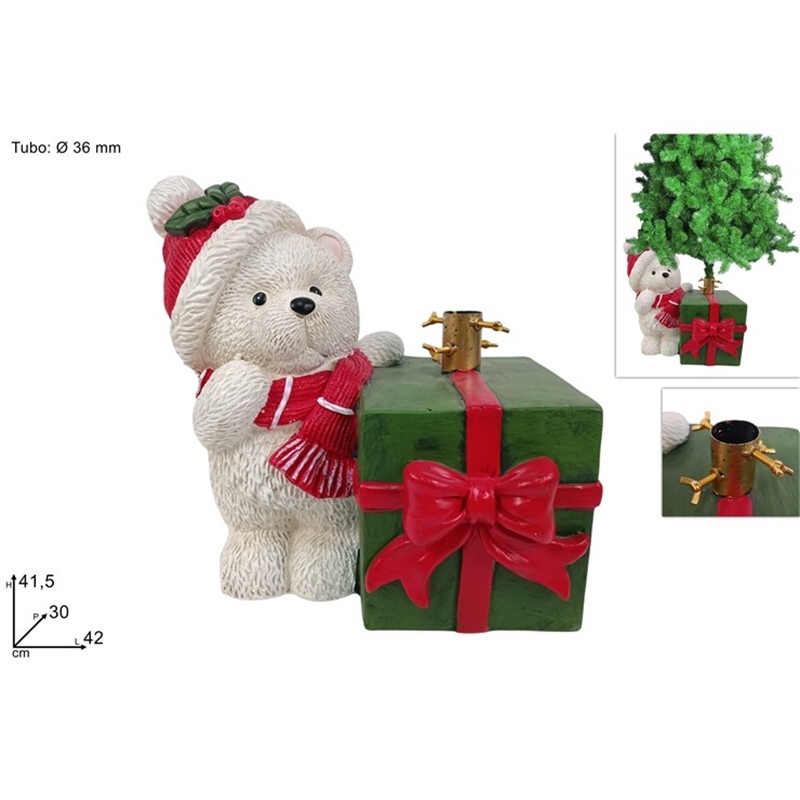 Base Albero Con Orsetto Bianco Con Pacco Regalo