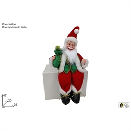 Babbo Natale Seduto 47 Cm Seduto Con Carillon In Movimento Rosso E Verde