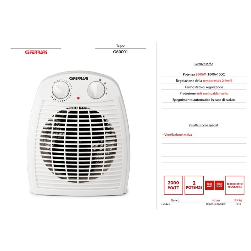 Termoventilatore G3 Ferrari 2000 W Plastica Bianco