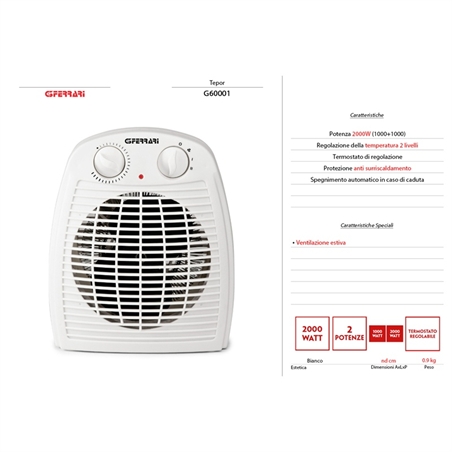 Termoventilatore G3 Ferrari 2000 W Plastica Bianco