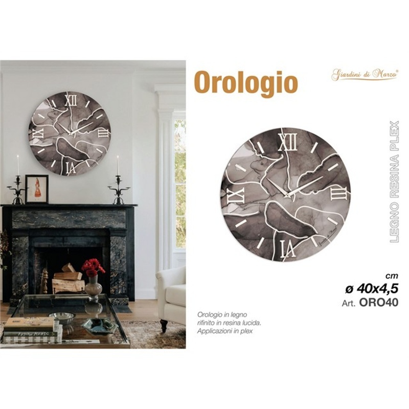 Orologio Marmo 40 Cm Grigio Scuro Oro