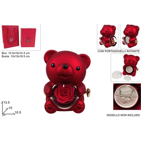 Orsetto 13,5 Cm Con Rosa Esterna E Portagioelli In Scatola Regalo