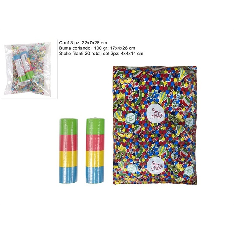 Kit 2 Pz Stelle Filanti 20 Rotoli Più Busta Coriandoli 100 Gr