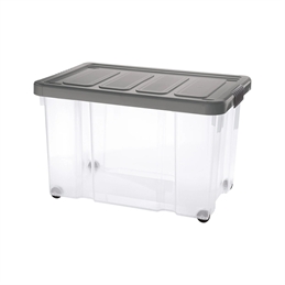 Puzzle Box con coperchio e ruote 60 L Trasparente  Grafite