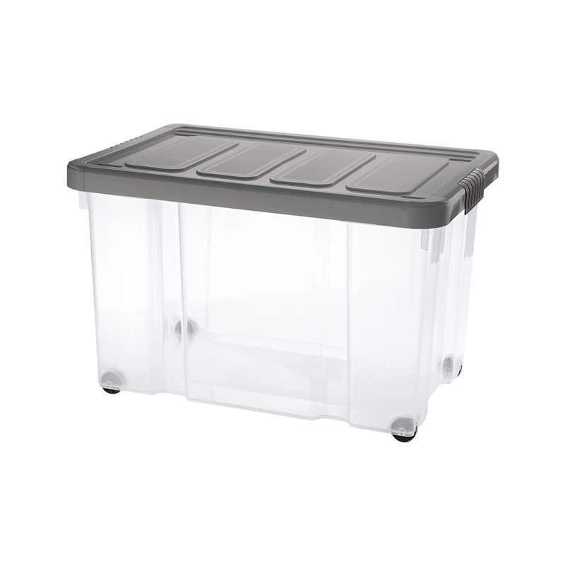 Puzzle Box con coperchio e ruote 60 L Trasparente  Grafite