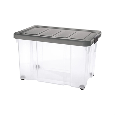 Puzzle Box con coperchio e ruote 60 L Trasparente  Grafite
