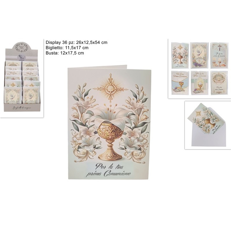 Biglietti Auguri Prima Comunione Con Busta 11,5 x 17 Cm