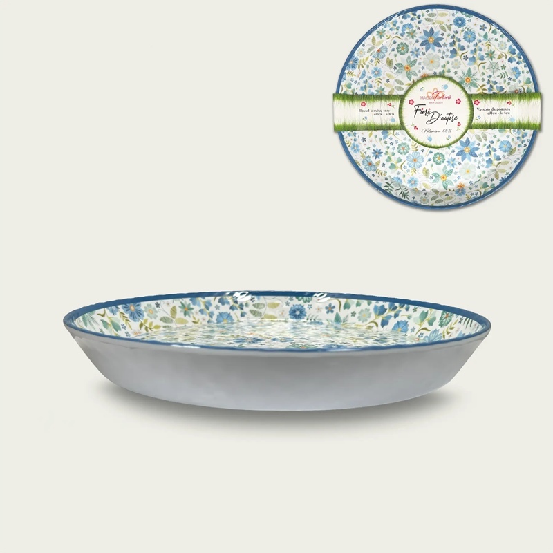 Piatto Rotondo Bordato Fiori D’Autore Bluart In Melamina