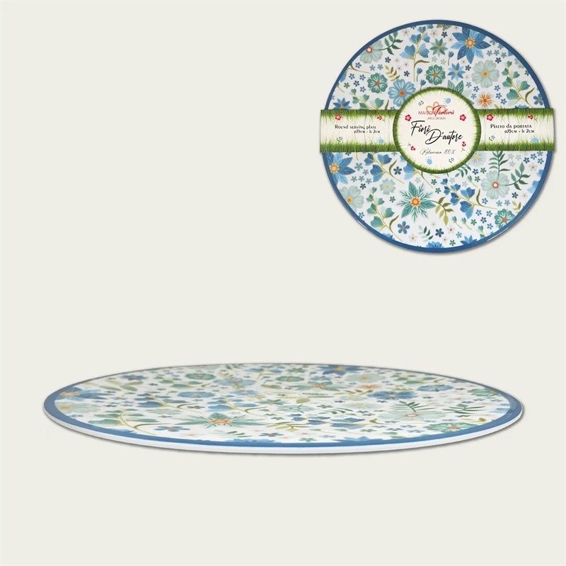 Piatto Rotondo Bordato Fiori D’Autore Bluart In Melamina