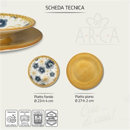 Set 12 Piatti Cinque Petali In Porcellana