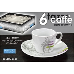 Set 6 Tazzine Caffè Con Piattini E Tazzine