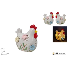 Gallina 11,5 Cm In Ceramica Con Luce 