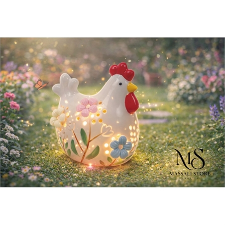 Gallina 11,5 Cm In Ceramica Con Luce