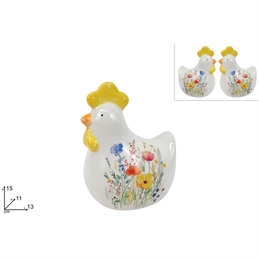 Gallina 15 Cm In Ceramica Decorata Con Fiori