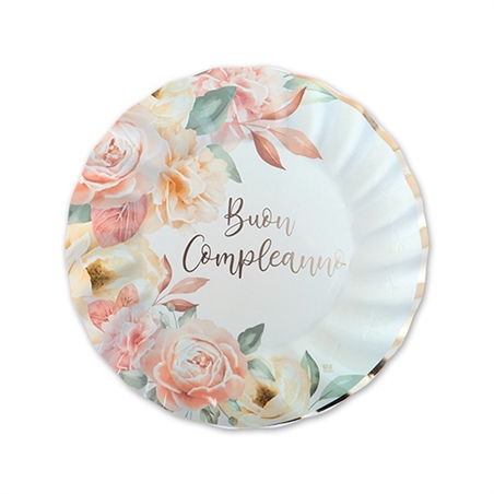Piatti in carta 20 cm Buon Compleanno Rose Gold 8 pezzi
