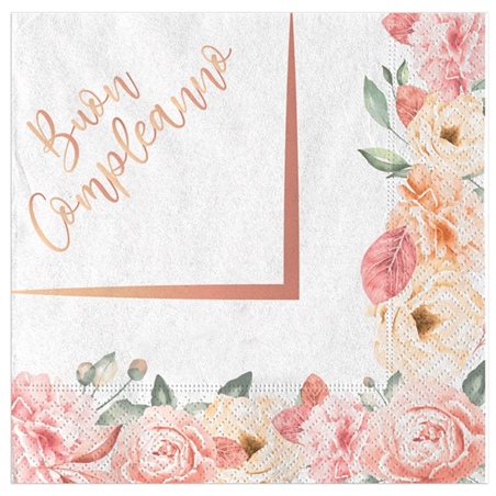20 Tovaglioli 33x33 cm Buon Compleanno Rose Gold 20 pezzi