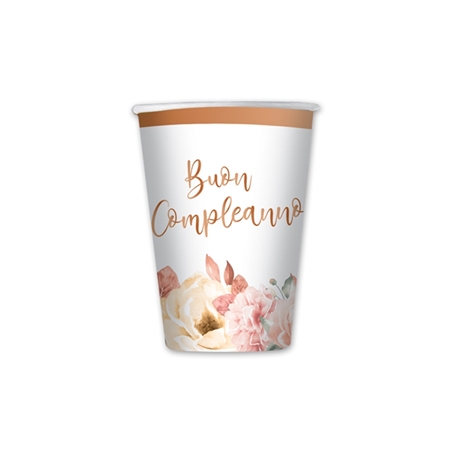 Bicchieri in carta 200 cc Buon Compleanno Rose Gold 8 pezzi