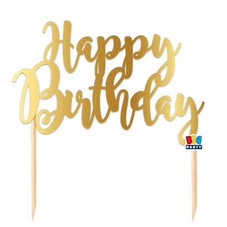 Cake Topper Italic cm. 20x20 Happy Birthday Gold