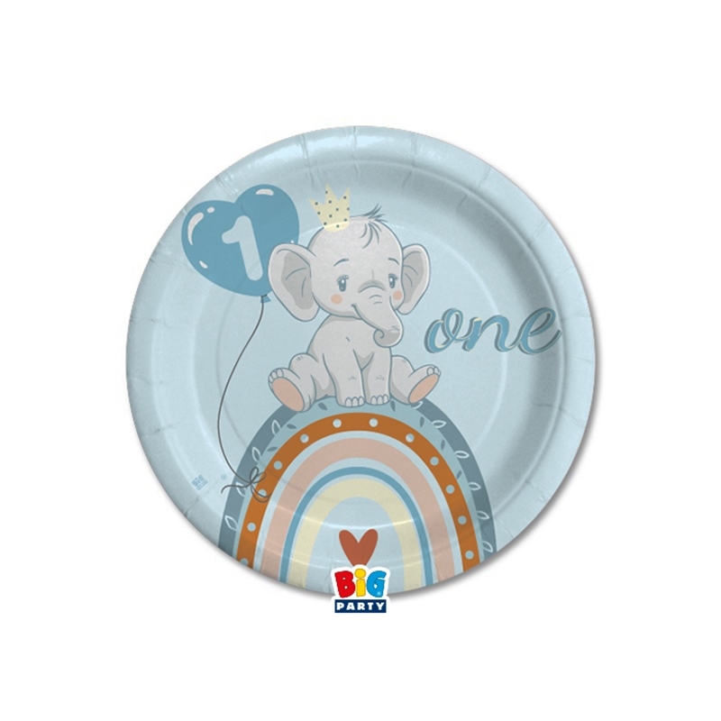 8 Piatti cm. 18 One Birthday Boho Light Blue