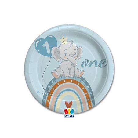 8 Piatti cm. 18 One Birthday Boho Light Blue