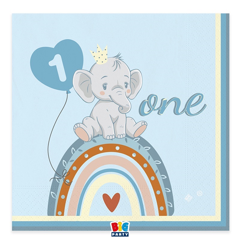 20 Tovaglioli cm.33 x 33 One Birthday Boho Light Blue
