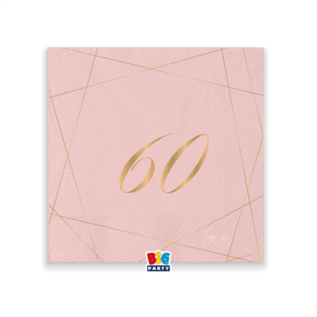 20 Tovaglioli cm.25 x 25 60 Anni Rose