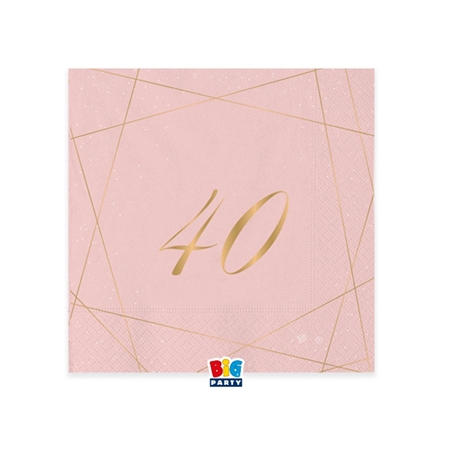 20 Tovaglioli cm.25 x 25 40 Anni Rose