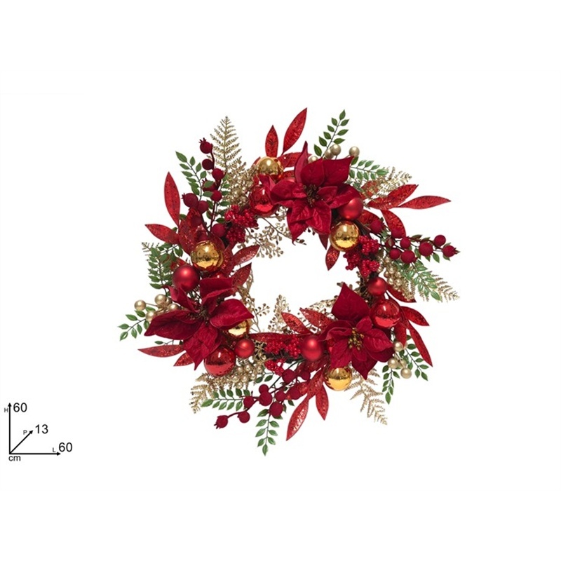 dietroporta-natalizio-foglie-palline-rosso-60-cm