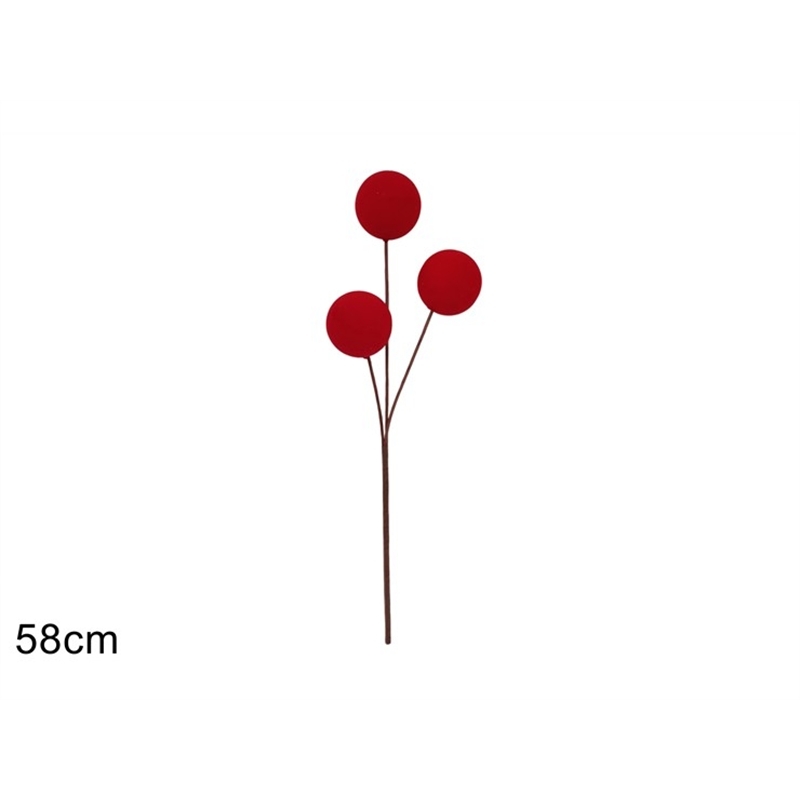 stelo-natalizio-3-palle-effetto-velluto-rosso-58-cm